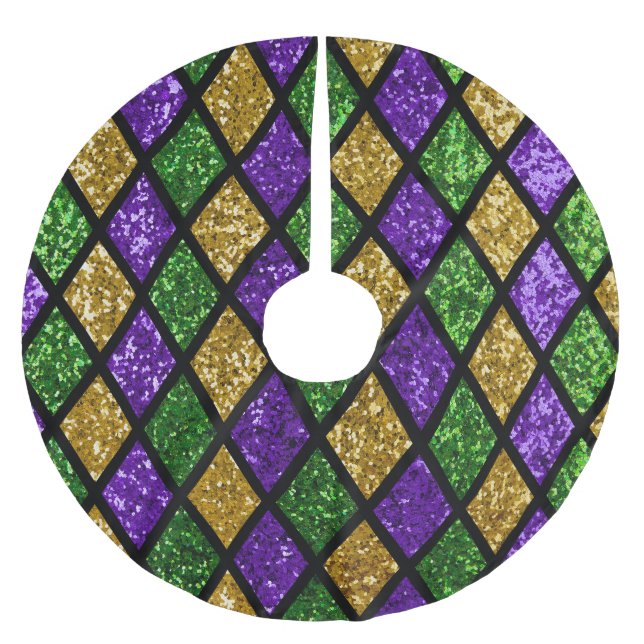 Glittering paillettes diamonds, festive background brushed polyester tree skirt (Front)