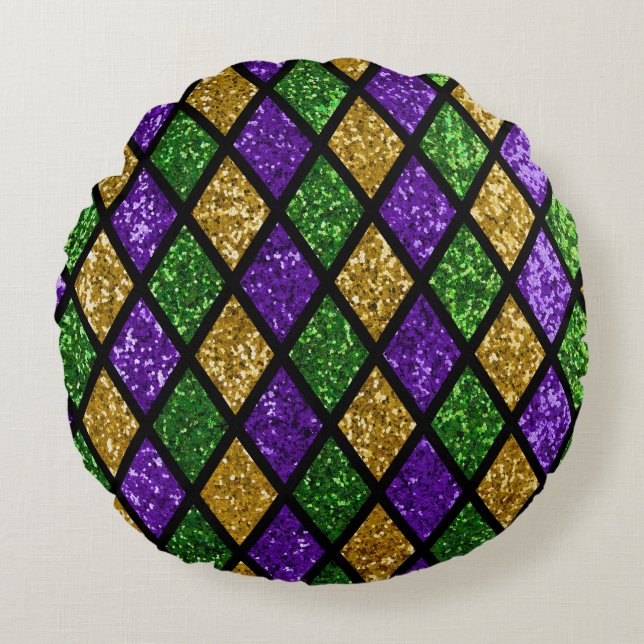 Glittering paillettes diamonds, festive background round cushion (Front)