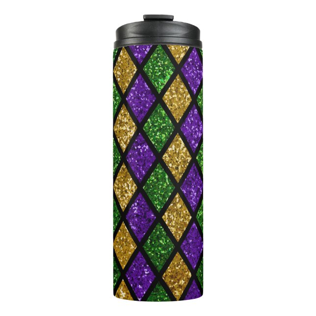 Glittering paillettes diamonds, festive background thermal tumbler (Front)