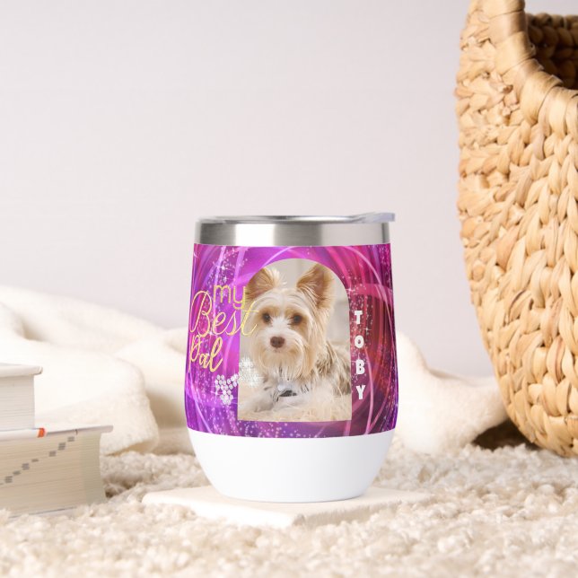 Glittering Pet Dog Photo Mangenta  (Living Room)