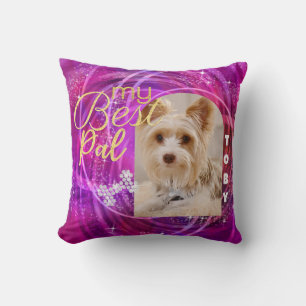 Glittering Pet Dog Photo Mangenta  Cushion