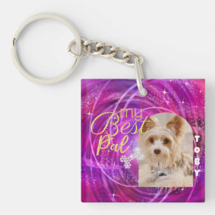 Glittering Pet Dog Photo Mangenta  Key Ring