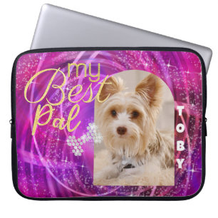 Glittering Pet Dog Photo Mangenta  Laptop Sleeve
