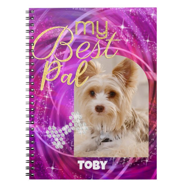 Glittering Pet Dog Photo Mangenta  Notebook (Front)
