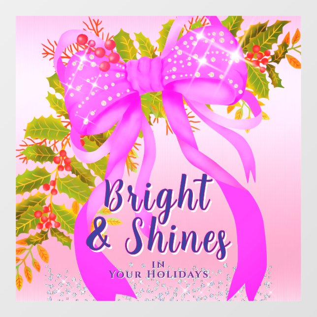 Glittering Pink Bow Ribbon Christmas Pink (Sheet)