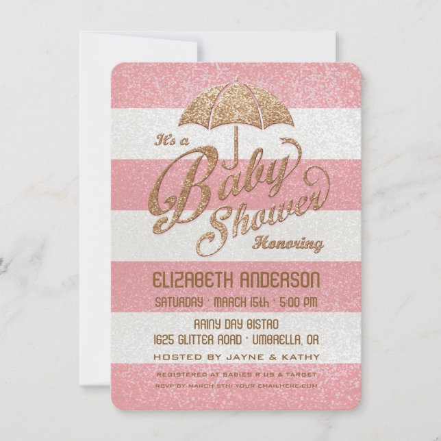 Glittering Pink & Gold Baby Girl Shower Invite (Front)