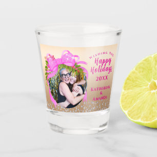Glittering Pink Ribbon Christmas Gold Shot Glass