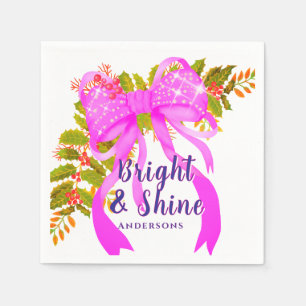 Glittering Pink Ribbon Christmas Napkin