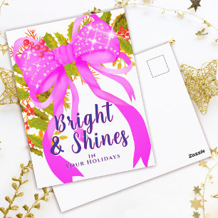 Glittering Pink Ribbon Christmas Postcard