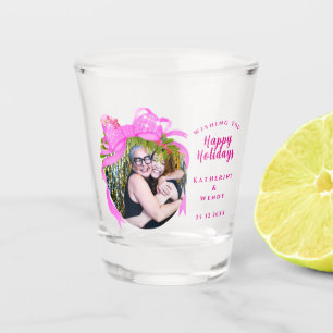 Glittering Pink Ribbon Photo Christmas  Shot Glass