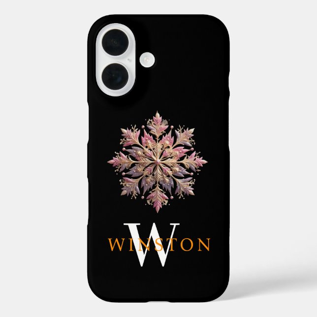 Glittering Pink Snowflake Elegance Monogram Black Case-Mate iPhone Case (Back)