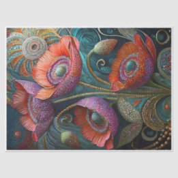 Glittering Poppy Love, Embellished Garden Finery Tissue Paper