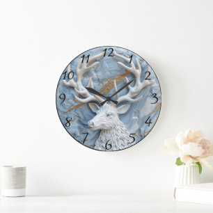 Glittering Reindeer Christmas Charm Large Clock