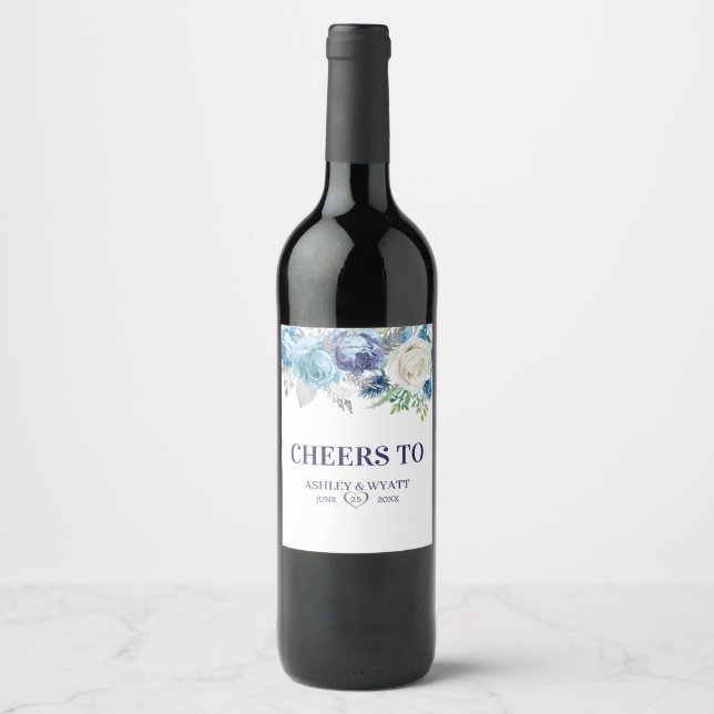 Glittering Roses And Leaves Wine Label (Front)