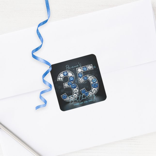 Glittering Sapphire Diamond 35th Birthday Jewels Square Sticker (Creator Uploaded)