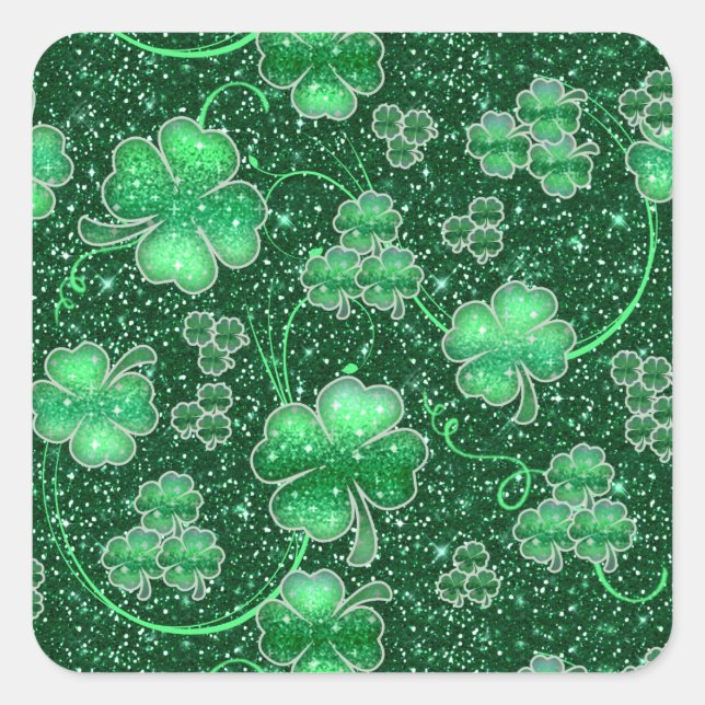 Glittering Shamrocks and Swirls ID289 Square Sticker (Front)