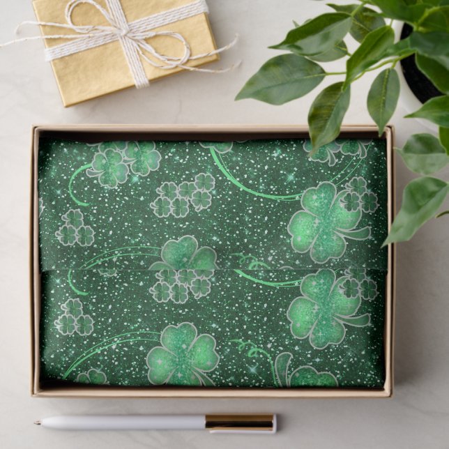 Glittering Shamrocks and Swirls ID289 Tissue Paper (Gift)