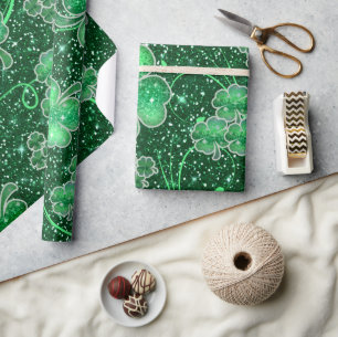 Glittering Shamrocks and Swirls ID289 Wrapping Paper