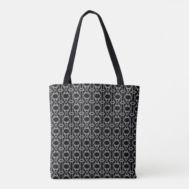 Glittering Silver Grey & Black Diamond Pattern Tote Bag (Back)