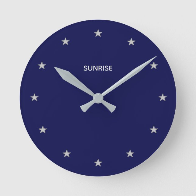 Glittering Silver Stars on Navy Blue Round Clock (Front)