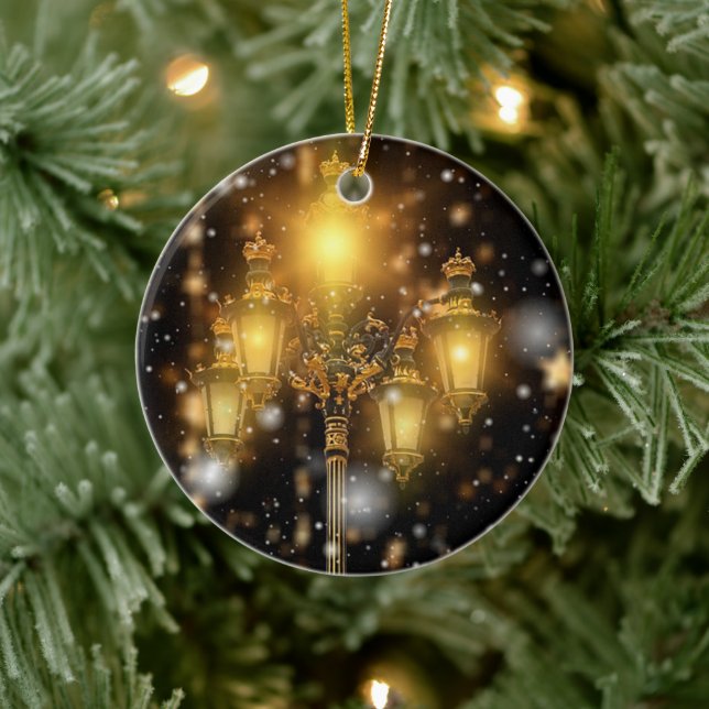 Glittering Snow Falling on the Lamp Ceramic Ornament (Tree)