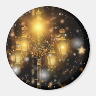 Glittering Snow Falling on the Lamp Magnet