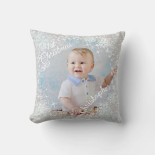 Glittering Snow Flakes Grey Cushion