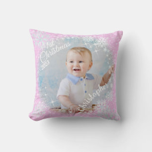 Glittering Snow Flakes Pink Cushion