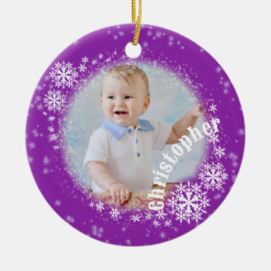 Glittering Snow Flakes Purple Round Ornament