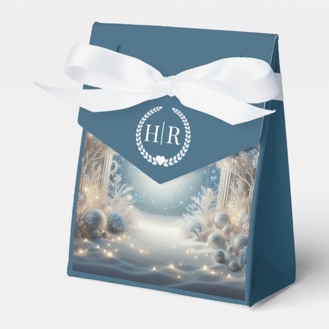Glittering Snowy Forest Wedding Favour Box (Front Side)