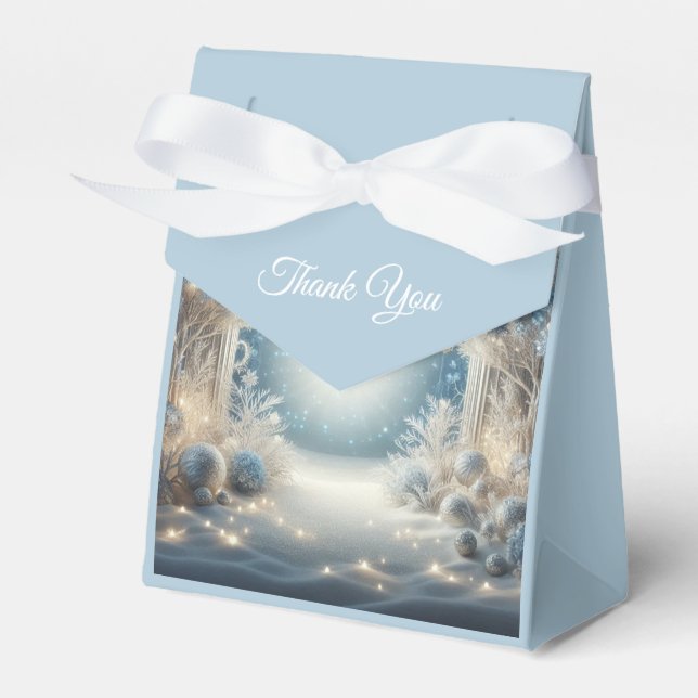 Glittering Snowy Forest Wedding Favour Box (Front Side)