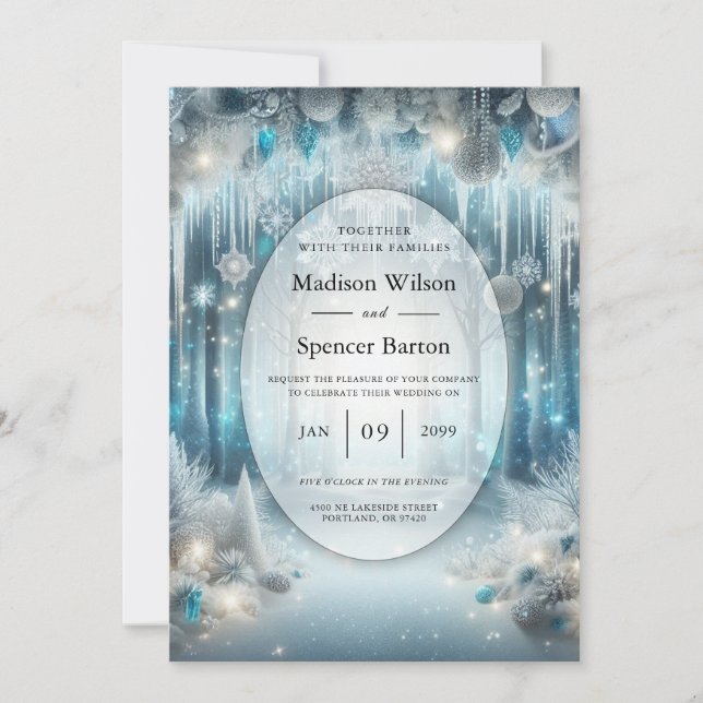 Glittering Snowy Forest Wedding Invitation (Front)