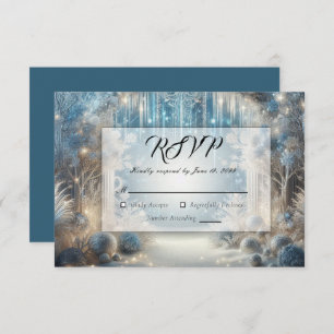 Glittering Snowy Forest Wedding RSVP Card