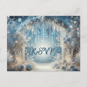 Glittering Snowy Forest Wedding RSVP Postcard