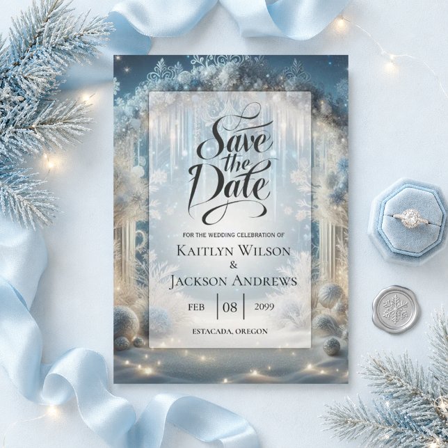 Glittering Snowy Forest Wedding Save The Date (Creator Uploaded)