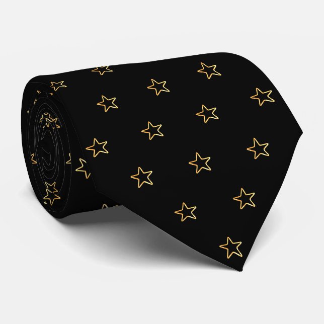 Glittering Star Pattern on Black Tie (Rolled)