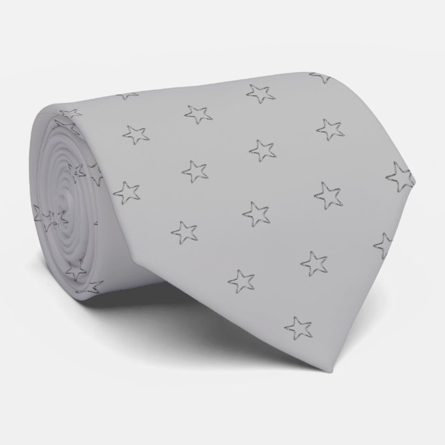 Glittering Star Pattern on Light Silver Grey Tie (Rolled)