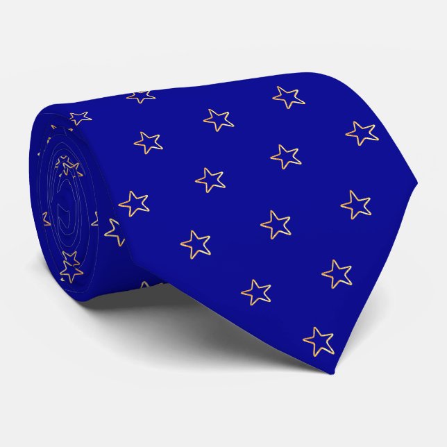 Glittering Star Pattern on Royal Blue Neck Tie (Rolled)