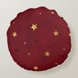 Glittering stars Royal Red Round Cushion