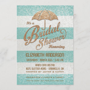 Glittering Teal Bold Stripes Bridal Shower Invite