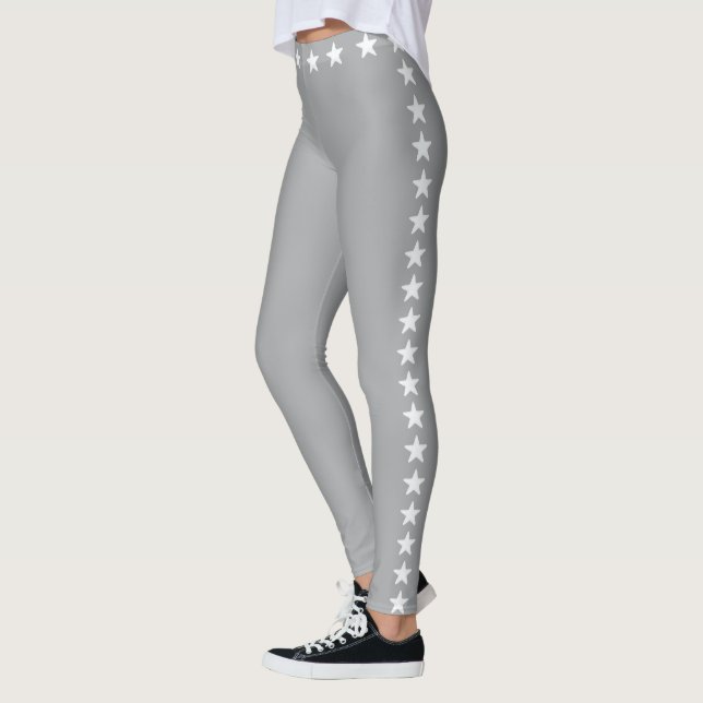 Glittering white stars on silver grey leggings (Left)
