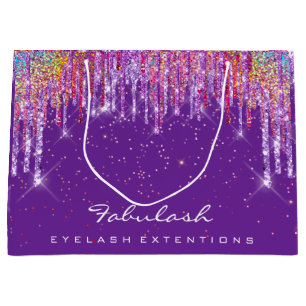 GlitterPurple Drip Rose Wedding Bridal Sweet16th  Large Gift Bag