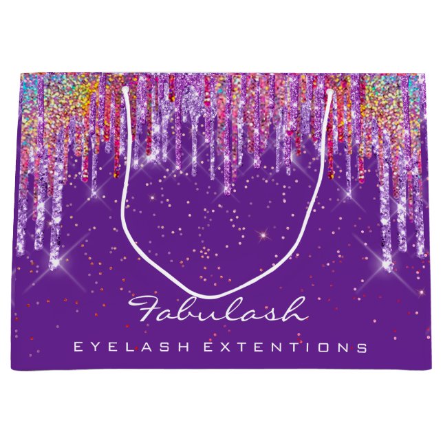 GlitterPurple Drip Rose Wedding Bridal Sweet16th  Large Gift Bag (Front)