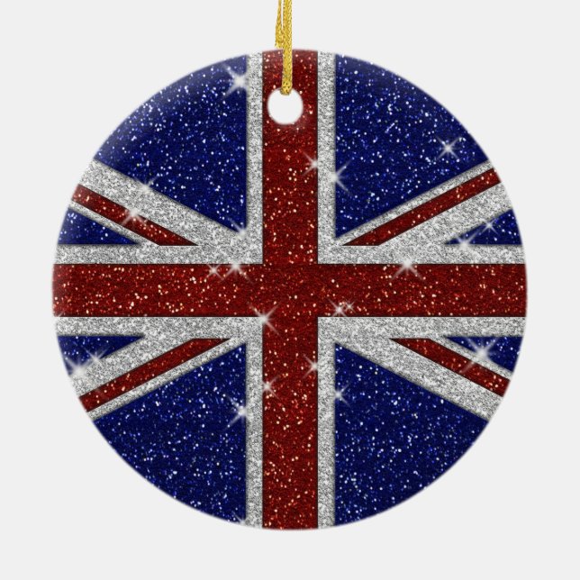 Glitters Shiny Sparkle Union Jack Flag Ceramic Tree Decoration (Back)