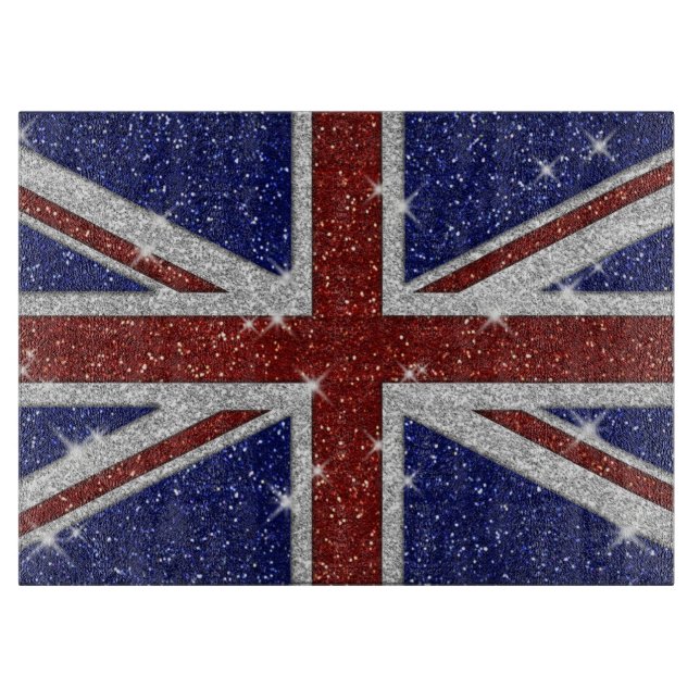 Glitters Shiny Sparkle Union Jack Flag Cutting Board (Front)
