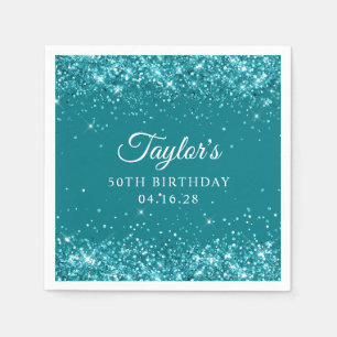 Glittert Dark Turquoise 50th Birthday Napkin