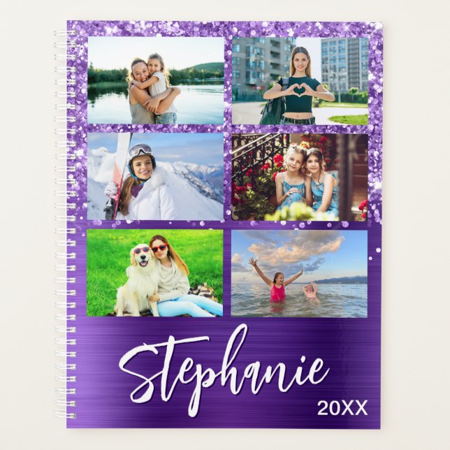 Glittery Amethyst Glam 14 Photo Collage Planner (Front)
