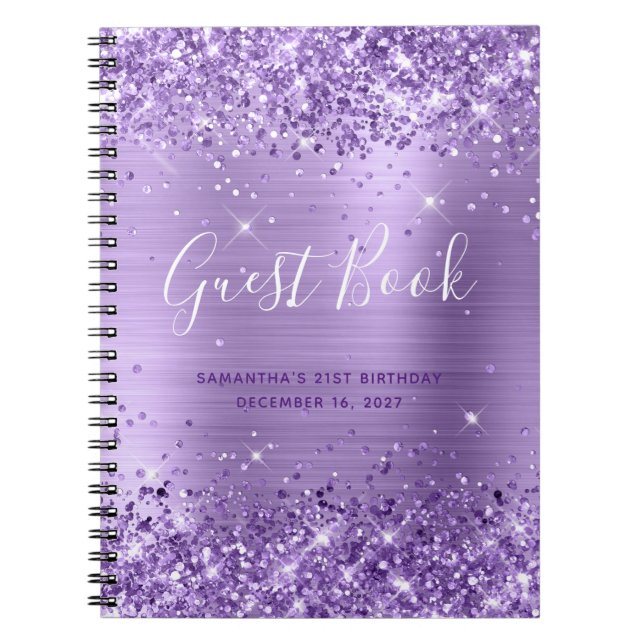 Glittery Amethyst Modern 21st Birthday Guestbook Notebook (Front)