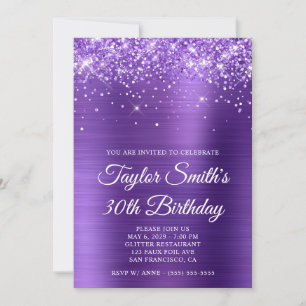 Glittery Amethyst Purple 30th Birthday Invitation