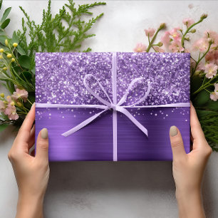 Glittery Amethyst Purple Faux Foil Wrapping Paper Sheet